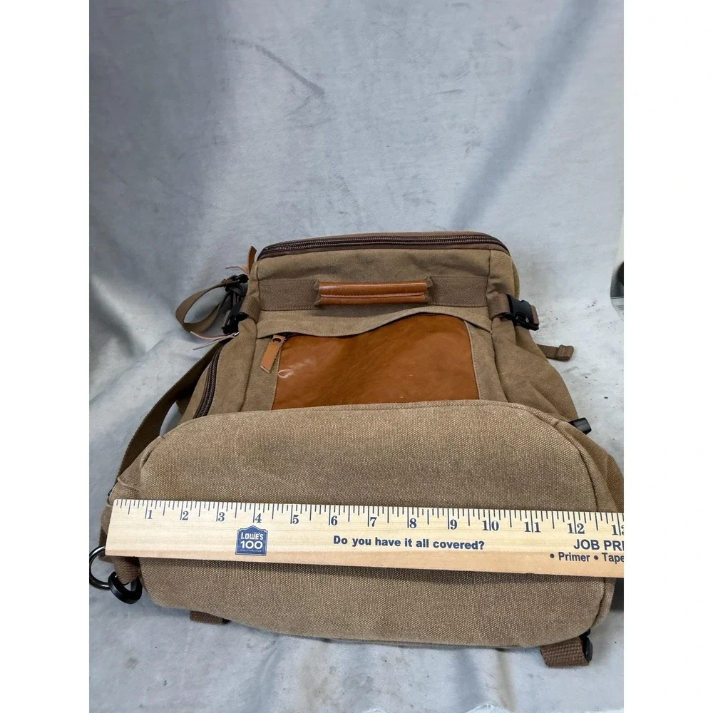Witzman Backpack Mens Large‎ Brown Canvas Faux Leather Convertible Travel Bag